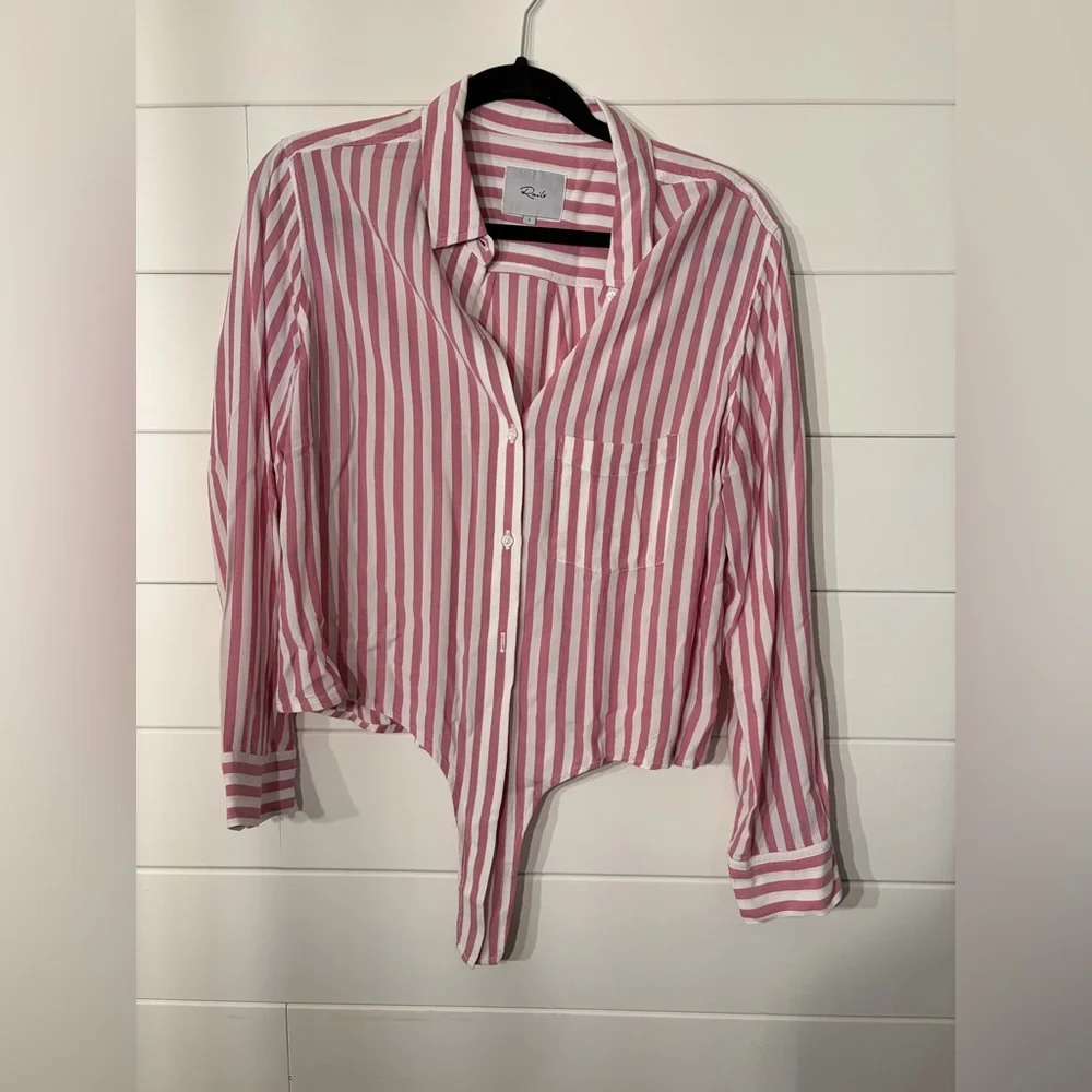 Rails Pink and White Striped Button-Up Tie Front Shirt - Picture 1 of 5